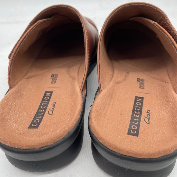 CLARKS Brown Leather Textured Vamp Patty Tanya Mule Clog Size 9 W - Picture 14 of 14